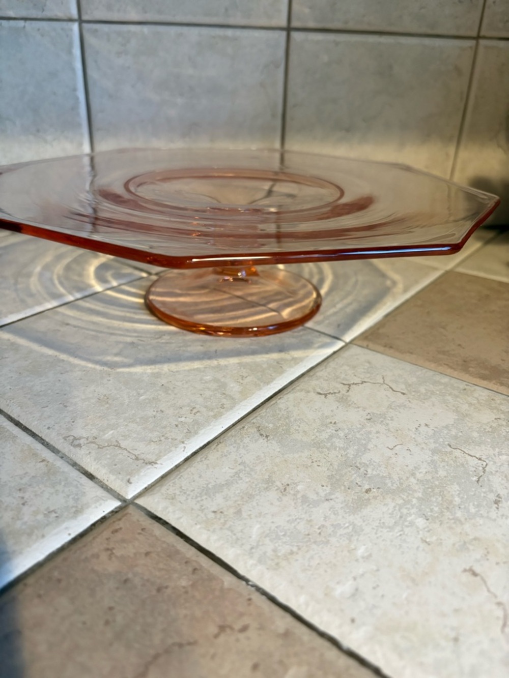 Antique  Pink Depression Glass Pedestal Cake Plate,